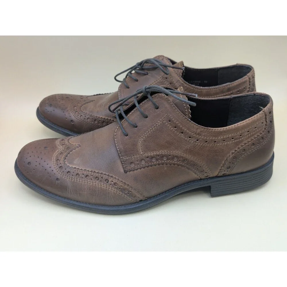 Steve Madden Men’s 10 Brown Leather Wingtip Oxfords Brogue Dress Shoes Lace Up
